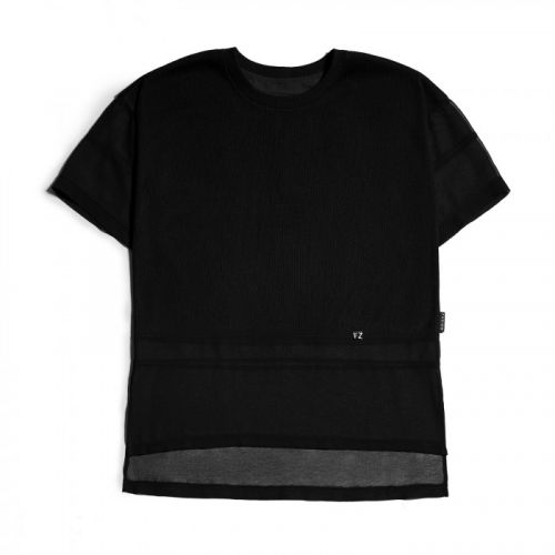 Стильная чёрная футболка с шифоном Ribbed Black T-Shirt от украинского бренда Fusion
