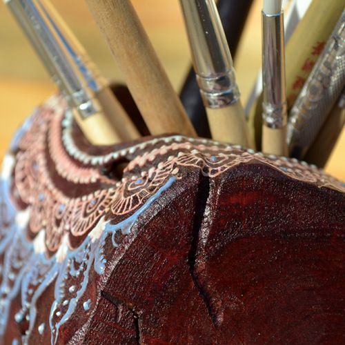 Купить органайзер из дерева с менди мехенди узором ручной работы коричневый