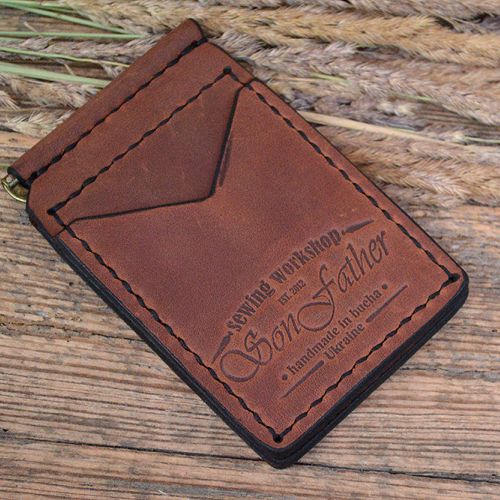 Кожаный мужской коричневый кошелек ручной работы Clip wallet