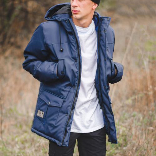 Синяя мужская теплая куртка-парка для города, молодежный стиль Milk Clothing