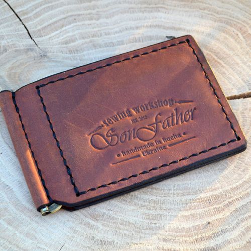 Коричневый кожаный кошелек ручной работы Clip wallet