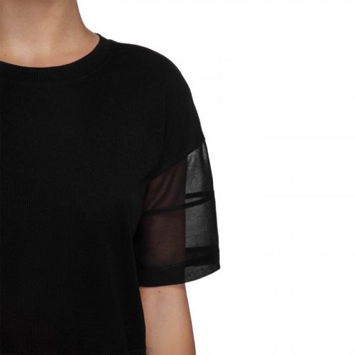 Стильная чёрная футболка с шифоном Ribbed Black T-Shirt от украинского бренда Fusion
