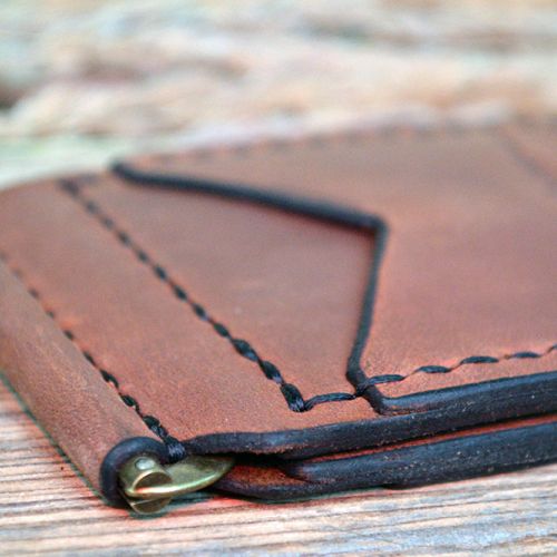 Кожаный мужской коричневый кошелек ручной работы Clip wallet
