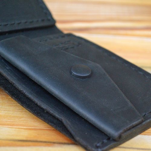  Черный кожаный кошелек ручной работы Classy 