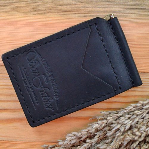 Мужской черный кожаный кошелек ручной работы Clip wallet