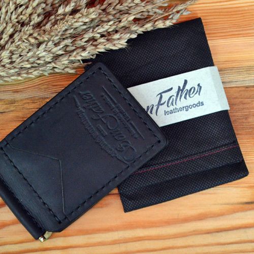 Мужской черный кожаный кошелек ручной работы Clip wallet